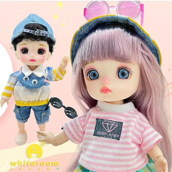 Mini bambola BJD da 16 cm 13 articolazioni mobili Ragazza bambino 3D Grandi occhi Bellissimo giocattolo fai da te con vestiti Vestire 112 bambole alla moda 240313