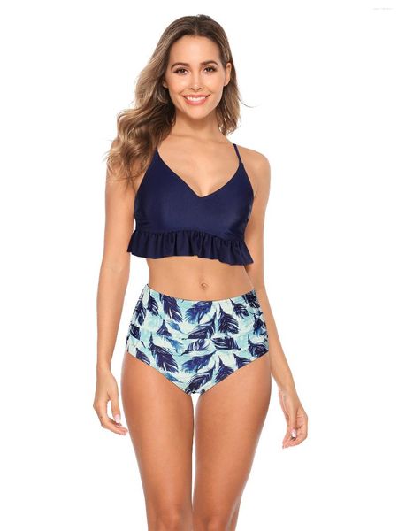 Damen-Bademode Charmo Damen-Bikini-Badeanzug, Blumenmuster, mittlere Taille, zweiteiliges Set, Strand, sexy Rücken, Kreuz