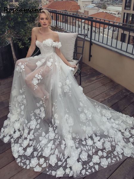 Um ombro vestido de casamento tule rendas vestidos de noiva para noiva sem costas transparente festa de casamento robe de mariee