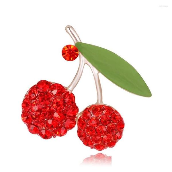 Pins broches vermelho strass cereja para mulheres deliciosas frutas s escritório casual broche presentes entrega gota jóias ot7gb