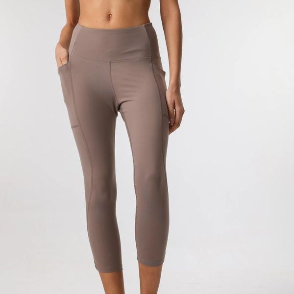 Active Pants Damen Yoga-Leggings mit breiter Taille und Seitentasche, nahtlos, Capri Acive Tight