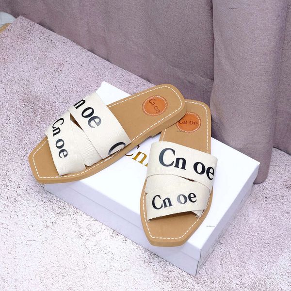 Chlor Slides Designer Sandalen Luxus Woody Clogs Mule Flat Chl Slide Letter Loafers Hausschuhe Pink Beach Platform Canvas Fischgrätenschuhe Ch1oe Slides 877