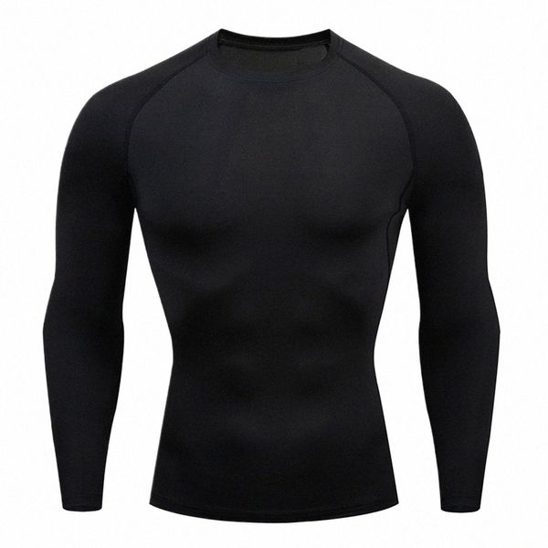 T-shirt da uomo Running Sports Compri Workout Top Lg Sleeve Quick Dry Tight Training Gym Sport Running Shirt Jersey D4WV #