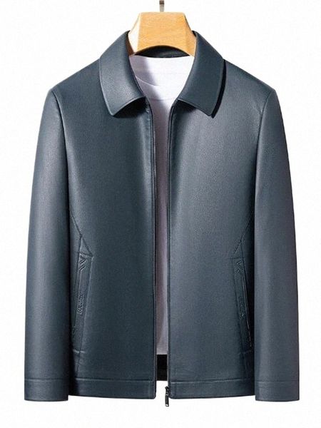 Jaqueta de couro masculina de alta qualidade outono novo busin casual pele de ovelha curto lapelas casaco de couro 584y #