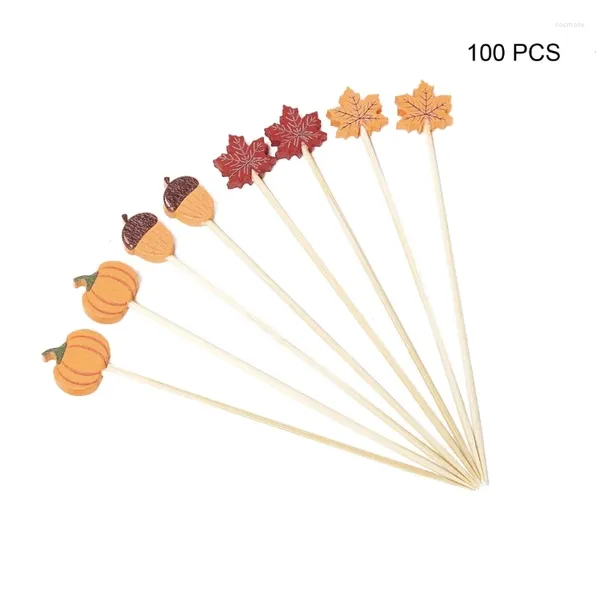 Einweg vorhanden 100pcs Food Pick Kuchen Dessert Frucht Salat Gabel Kürbisblatt Zahnstocher Großhandel