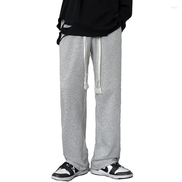 Calças masculinas sweatpants em linha reta grande tamanho masculino solto preto casual streetwear calças esportivas corredores hip hop cinza esportes