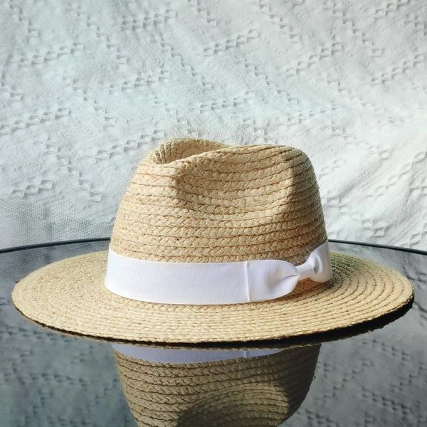 Berets Chapéus de Palha Vintage Homens e Mulheres Top Summer Shade Versátil Protetor Solar Raffia Flat-Brimm Sun Hat Panama Jazz