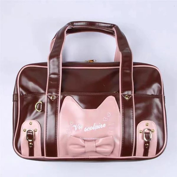 Doce Lolita Meninas Japonesas JK Pastas Bolsas Escola PU Bookbags Tote Bonito Kawaii Gato Bowknot Bolsas de Ombro 240320