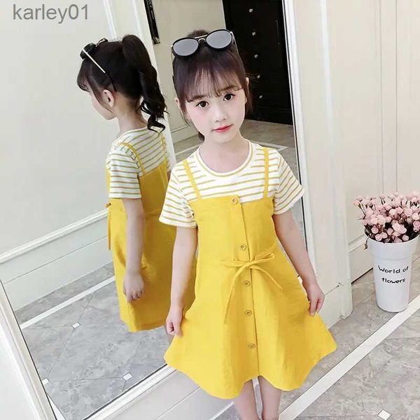 Abiti da ragazza Abito estivo per bambini per ragazze Nuovo 5 6 7 8 9 10 11 12 anni Abbigliamento per bambini Moda Abiti da principessa Abito a righe con pannelli yq240327