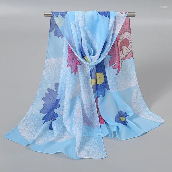Lenços verão chiffon cachecol para mulheres floral impressão protetor solar macio fino foulard primavera outono feminino envoltório xales 150x50cm
