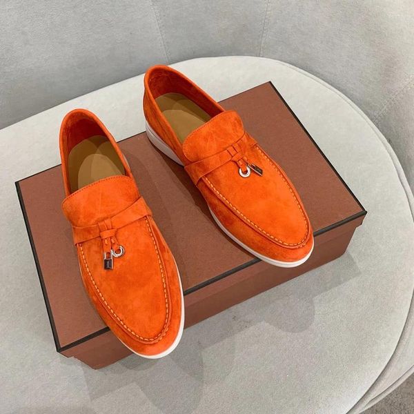 Sıradan Ayakkabı Konfor Yürüyüş Kadınlar Yüksek kaliteli Süet Düz Kışlar Loafers Erkek Metal Kilit Sürüş