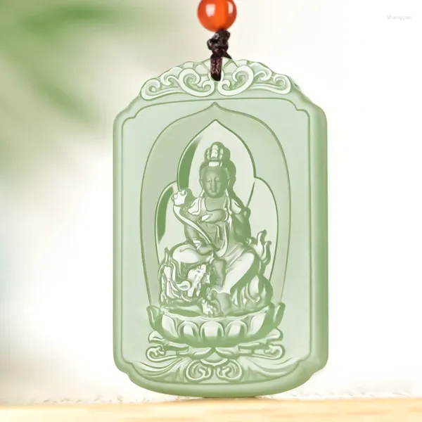 Colares Pingente Natural Hetian Jade Zodíaco Buda Manshu Bodhisattva Vairocana Deusa