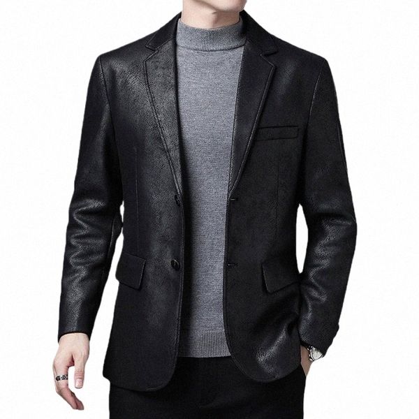 2021 Neue Männer Lederjacken 2 Butt Formal Dr Anzüge Fi Mann Blazer Schwarz Braun Solide Motorradmantel Wildlederjacke Männlich V37i #