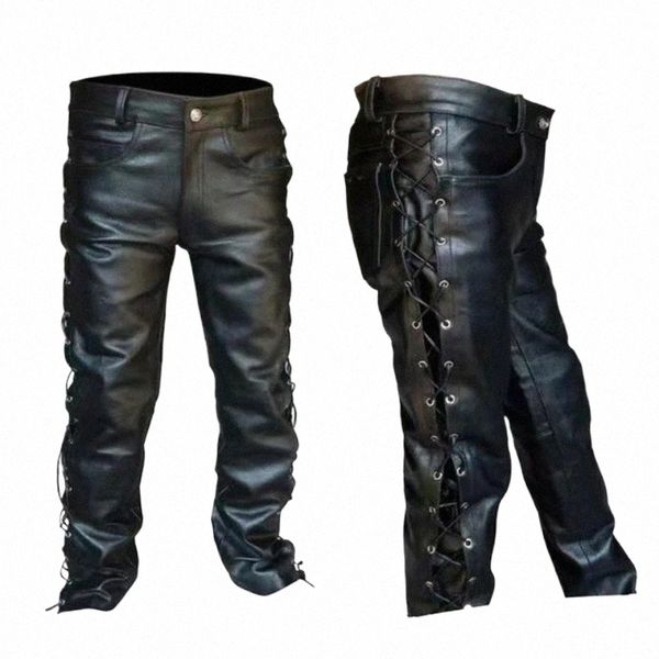 pantaloni medievali gotici da uomo nuovi adulti Rinascimento abbigliamento vichingo Pantaloni in pelle Plus Size i6s1 #