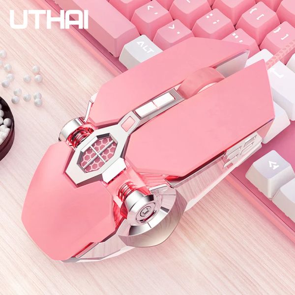 Mäuse UTHAI DB62 2020 Pink Mouse Game Dedicated Wired Girl Cute Mechanical Game Macro Mute Mute Office Mouse PC Desktop-Spiel