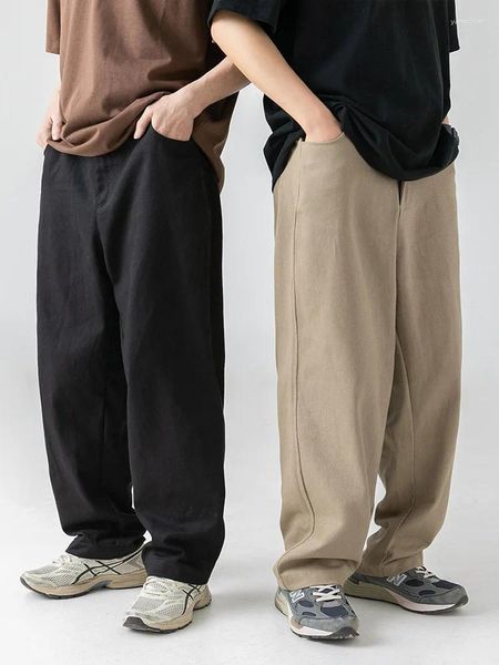 Calças masculinas homens carga algodão solto macacão outono inverno tendência de perna larga y2k casual cor sólida calças femininas