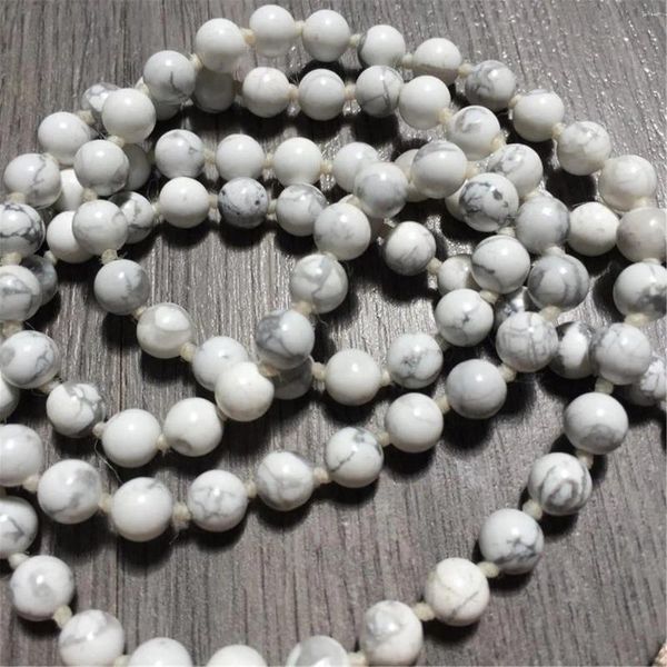 Kolye 8mm moda beyaz howlite 108 boncuklar el yapımı püskül kolye kolye taş çocuk dini metal moda kristal