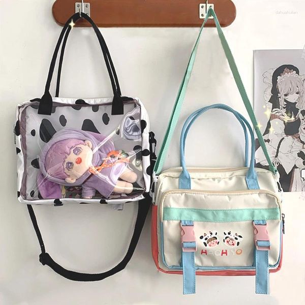 Sacos de ombro feminino 2024 menina kawaii náilon sacola moda à prova dwaterproof água pvc shopper crossbody bonito dos desenhos animados vaca impressão bolsas