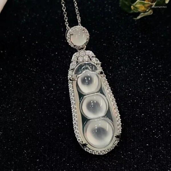 Collane con ciondolo Collana di giada da donna in argento placcato intarsiato simile a calcedonio bianco Fu Dou Agata Regalo jewerly