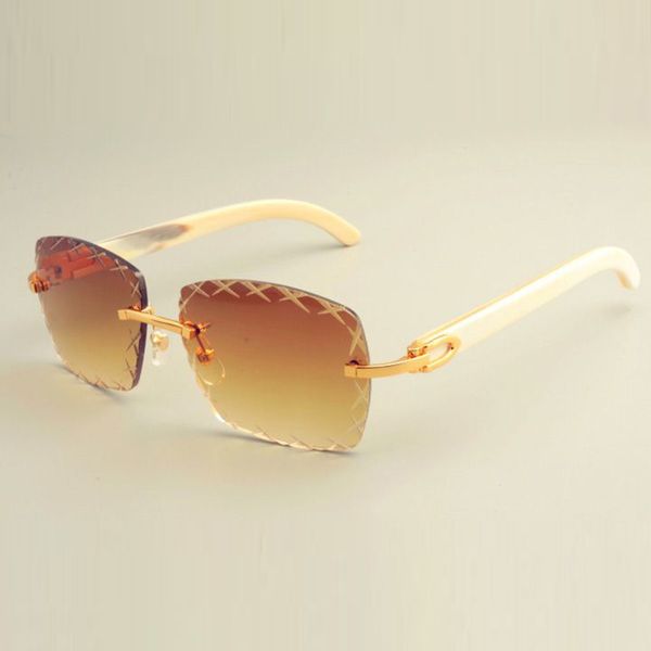 Nuovi occhiali da sole con lenti incisione quadrata calda 8300177, visiera parasole alla moda, occhiali da sole con gambe a specchio con corna bianche naturali pure, personalizzazione privata