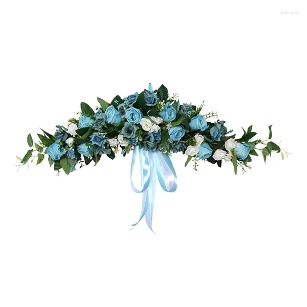 Fiori decorativi AT35 Swag di fiori di rosa artificiale con foglie blu e verdi per la decorazione della parete della porta d'ingresso dell'arco di nozze