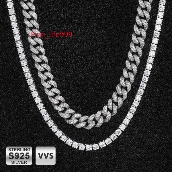 Krkc personalizado 925 prata esterlina 18 k ouro branco vvs moissanite jóias corrente masculino feminino princesa corte diamante moissanite colar