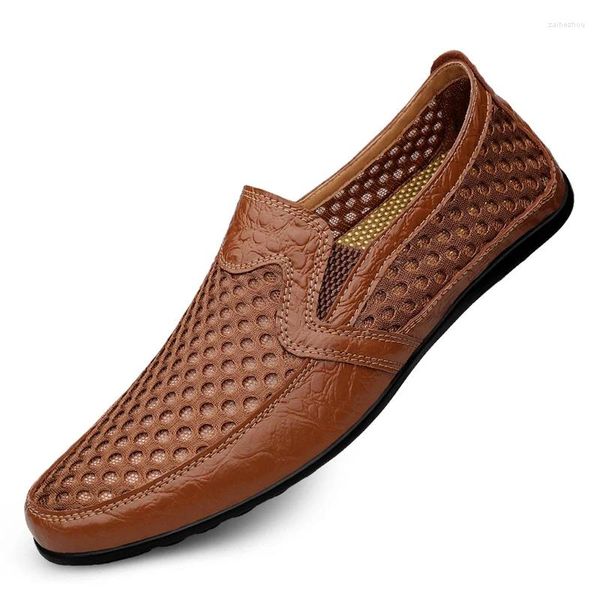 Casual Schuhe Männer Sommer Leder Loafer Atmungsaktive Turnschuhe 2024 Mode Komfort Männlichen Outdoor Schwarz Gummi Flache