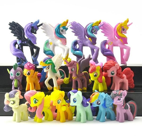 16pcsset 36cm Pequeno PVC Action Toy Figuras Cavalo Princesa Celestia Luna Presente de Natal para Crianças Toys1878777