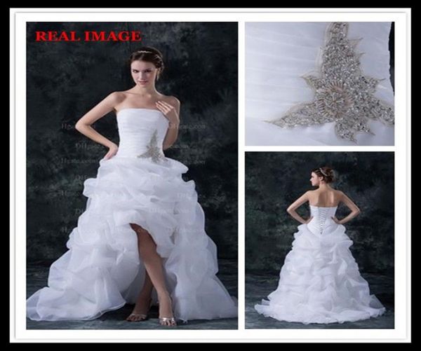 Abiti da sposa sexy senza spalline bianchi di moda A Line Hi Lo Court Train pieghettati abiti da sposa dhyz 011361357