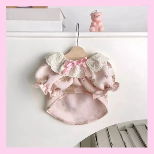 Vestuário para cães rosa urso princesa bolha manga plissado colar bonito roupas para animais de estimação gato e