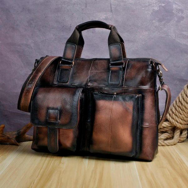 Zaino da uomo in pelle originale di design retrò valigetta da lavoro casual borsa da viaggio per laptop da 15 pollici custodia per borsa a tracolla portafoglio B260