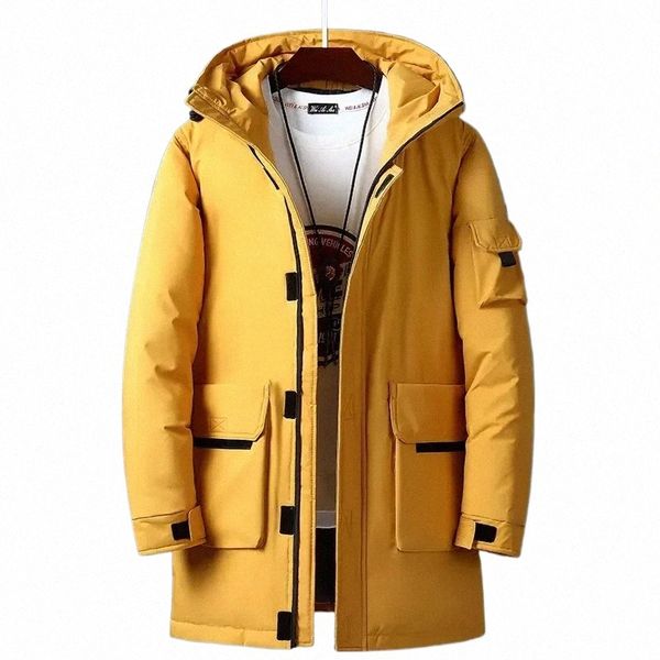 2024 Novos Casacos de Inverno Homens Pato Branco Quente Com Capuz Lg Down Jackets Outono Casual Top Parka Masculino Preto Fofo Casaco Bege Amarelo S8iC #