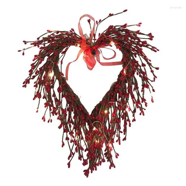 Flores decorativas vermelho amor coração grinalda com luzes led dia dos namorados porta guirlandas bonito decoração de parede sala frente casamento