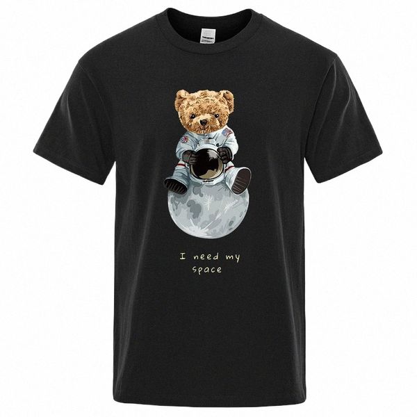 Teddybär imitiert amerikanische Astraut Männer Frauen T-Shirts lose T-Shirts Cott bequemes T-Shirt übergroße Tops Streetwear N54G #