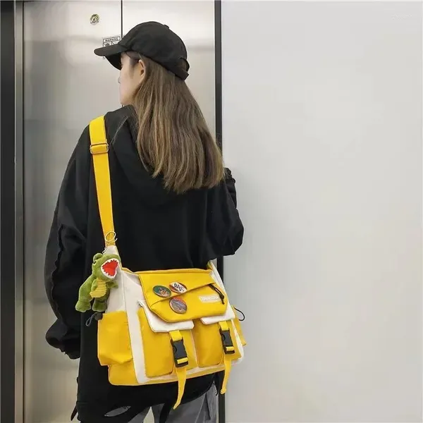 Cordão harajuku homens náilon crossbody sacos para mulheres saco do mensageiro meninas livro escolar juventude bolsas de lona ombro sac bolsas