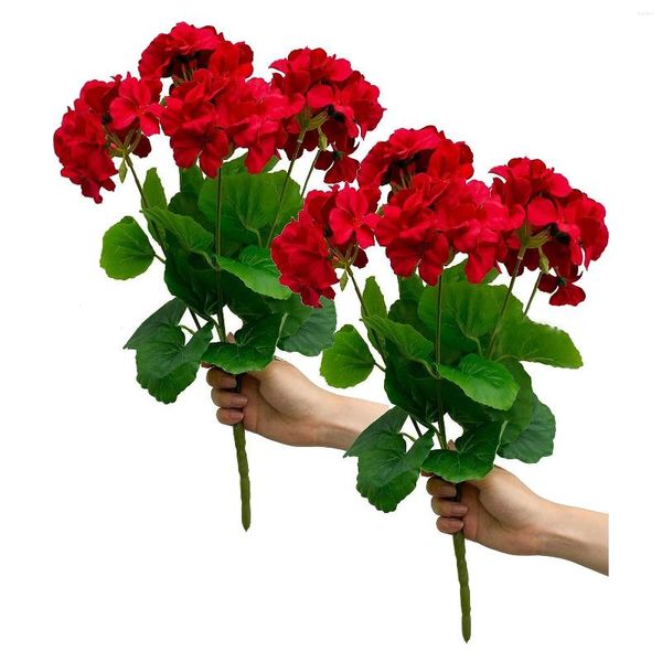 Flores decorativas 2 pçs 36cm gerânio artificial vermelho rosa seda falsa hortênsia begônia para casamento casa decoração de natal adereços pogal