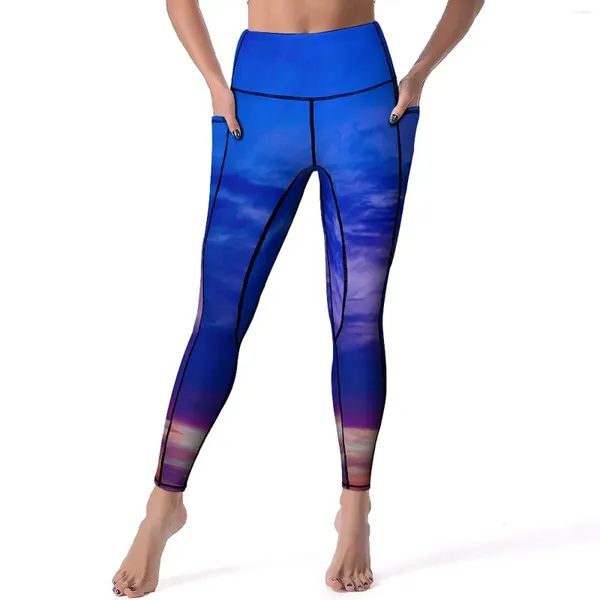 Leggings da donna Pantaloni da yoga al tramonto Sexy stampa colorata Grafica push up Leggins da allenamento Donna Calzamaglia sportiva ad asciugatura rapida carina