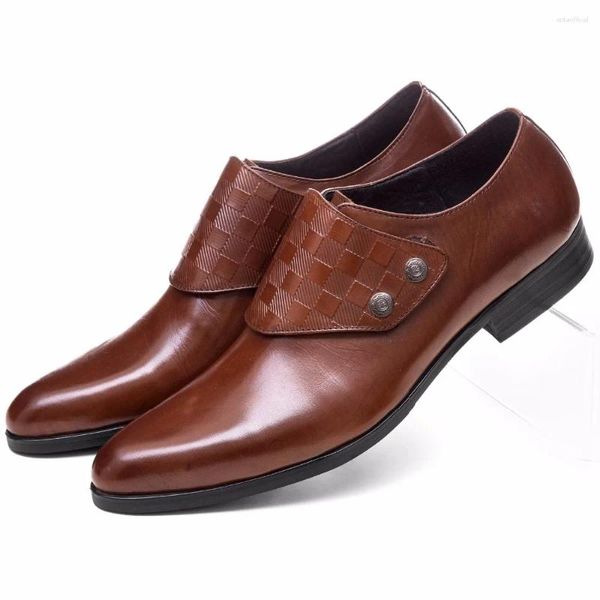 Scarpe eleganti moda marrone marrone chiaro / uomo nero Business Social Vera pelle a punta Matrimonio formale maschile