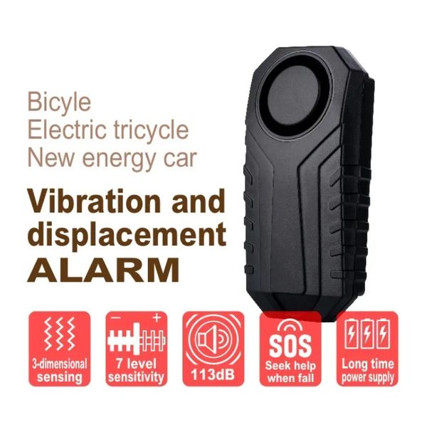 2024 Allarme bici telecomandato Impermeabile Moto Bicicletta elettrica Sicurezza 113dB Anti perso Ricorda Sensore di allarme di avviso di vibrazione