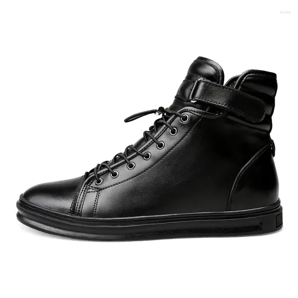 Sıradan ayakkabılar kış sonbahar erkek ayak bileği dantel yukarı siyah gerçek deri botlar yüksek üst spor ayakkabılar kaykay büyük boyut 48