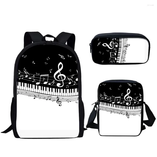 Okul çantaları 3 set çanta piyano klavye müzik notu yazdırma gündelik seyahat sırt çantası genç kızlar için günlük öğrenci günlük
