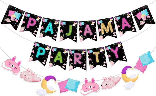 Party-Dekoration, Pyjama-Banner für Mädchen, Schlummer-Wimpelkette, Girlande, Sleepover-Themendekoration, Babyparty, Geburtstag, Spa-Zubehör