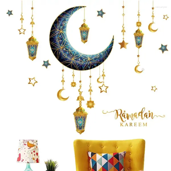Decoração de festa eid estrela lua janela adere diy adesivos autoadesivos decalques de parede decorações para portas de quartos