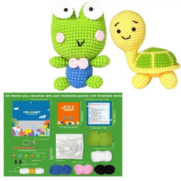 Stricken Sie Miussie Turtles/Frösche Stricken Nadelmaterialpaket Häkelhakenkit mit Garnwerkzeugen Anweisungen für DIY -Anfänger