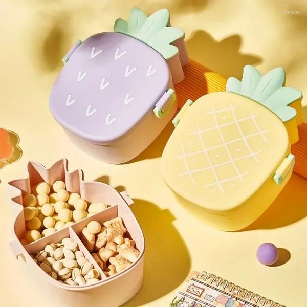 Yemek takımı ananas şeklindeki şeker kutusu çocukların sevimli bölünmüş fındık küçük depolama portatif öğle yemeği