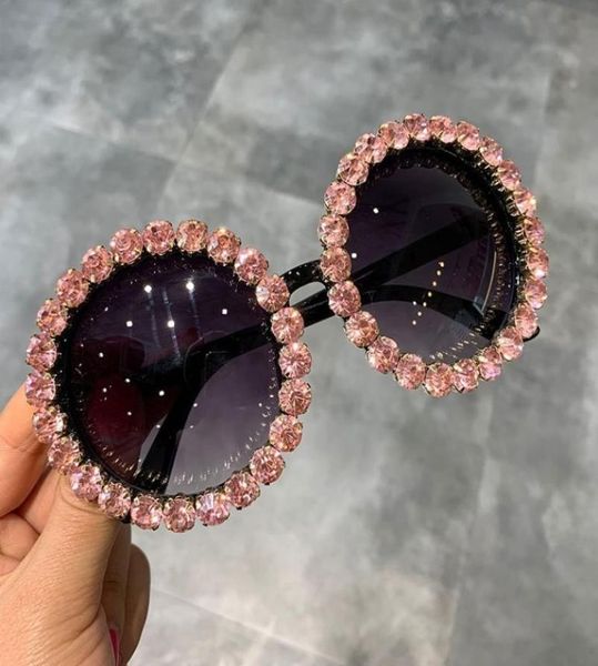 S personalizado marca própria moda redonda tons de luxo bling diamante óculos de sol cristal feminino óculos de sol na moda y2203156449120