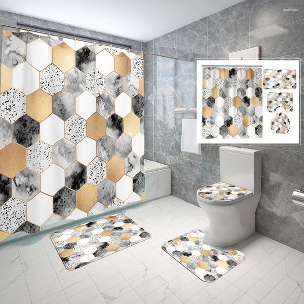 Tende da doccia Set di tende con motivi geometrici in marmo quadrati Modern Creative Textured Home Bathroom Decorative