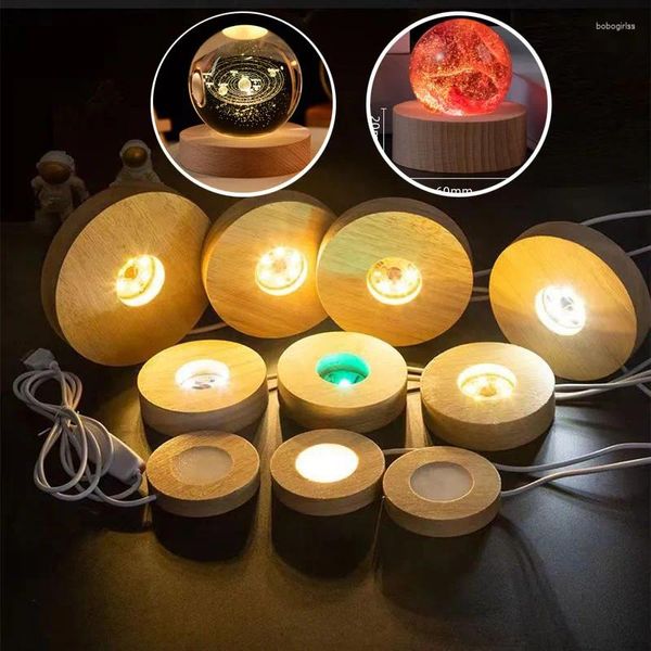 Figurine decorative 1 pz Base display a LED in legno Luce luminosa Portalampada USB per sfera di cristallo Sfera di vetro Ornamento artistico Stand Decor Bambini