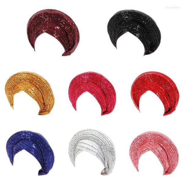 Sciarpe Paillettes Cappelli turbante da sposa per donna africana Testa leggera Hijab Riunioni religiose a prova di sole