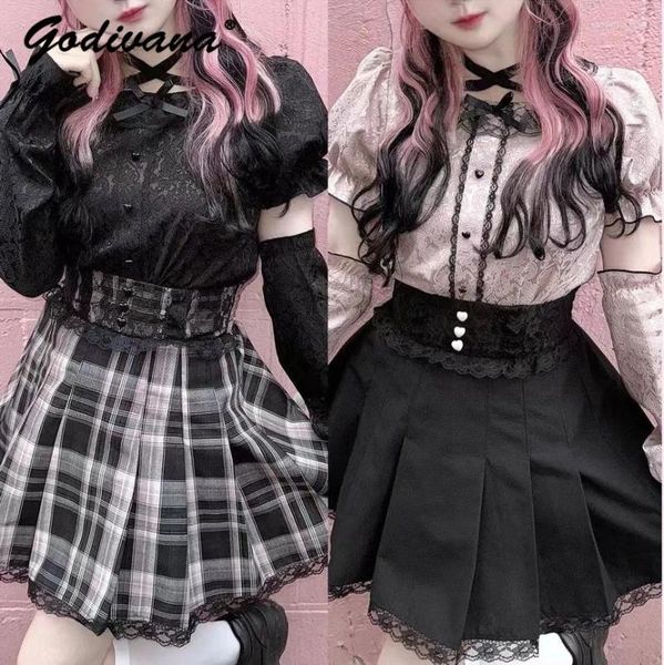 Kadın bluzları bahar Japon Madeni Kısa kollu dantel jacquard lolita gömlek ince, iki parçalı set üstleri